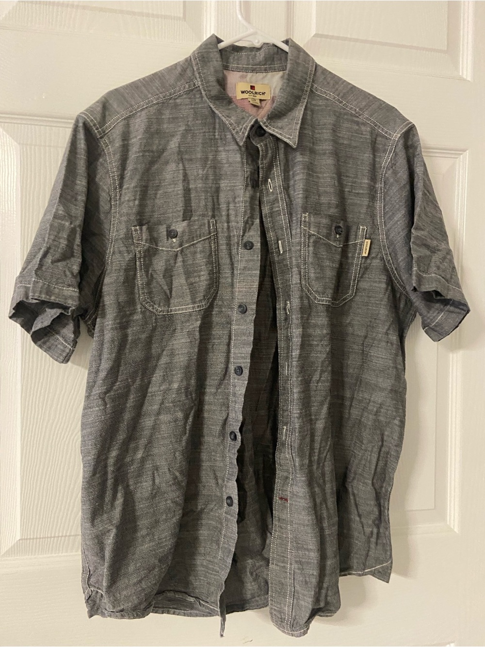 T41- WOOLRICH Space Grey COTTON Chambray Button Up Shirt